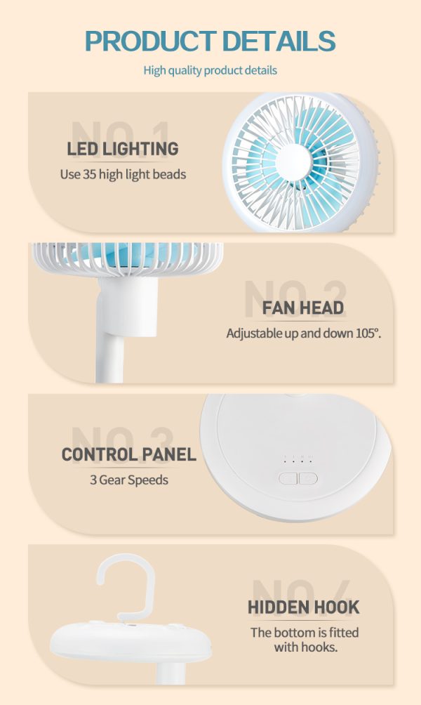 Suspendable Desktop Fan with LED Ring Light ( DP 7632 ) - Image 2
