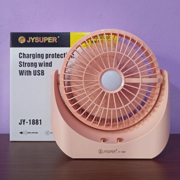 Desktop Rechargeable Fan With LED Light, 90° Rotatable ( JY-1881)