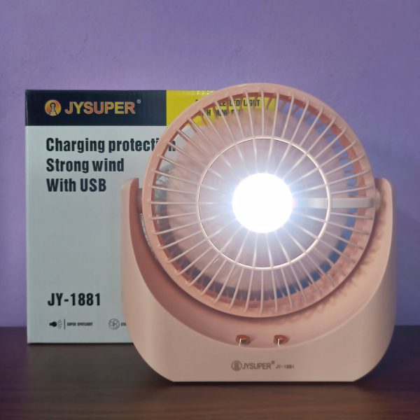 Desktop Rechargeable Fan With LED Light, 90° Rotatable ( JY-1881) - Image 2
