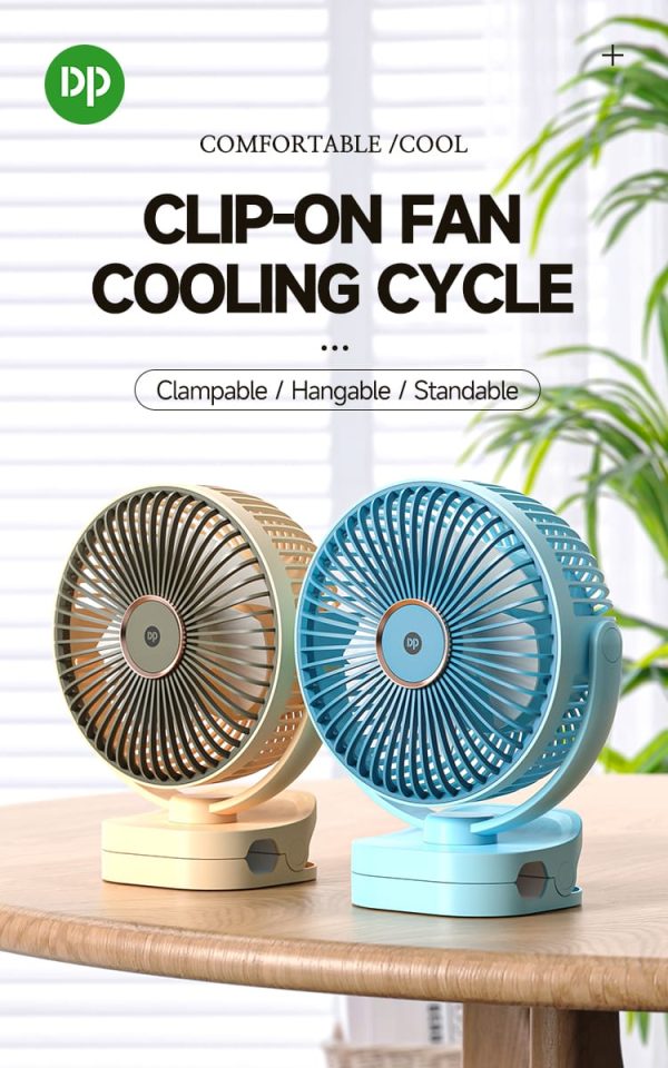 DP Rechargeable Clip-Desktop Fan With Light , 360° Adjustable (DP 7638)