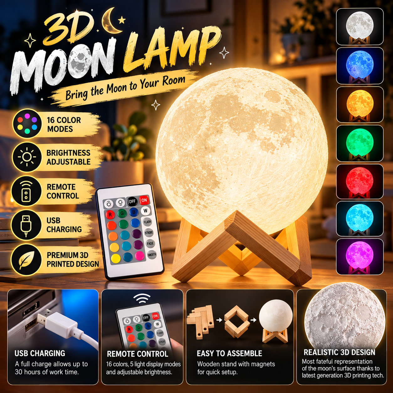 16 Color 3D Moon Lamp